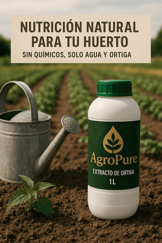 AgroPure Extracto de Ortiga 1L en un huerto, ideal para cultivos ecológicos y sin químicos.