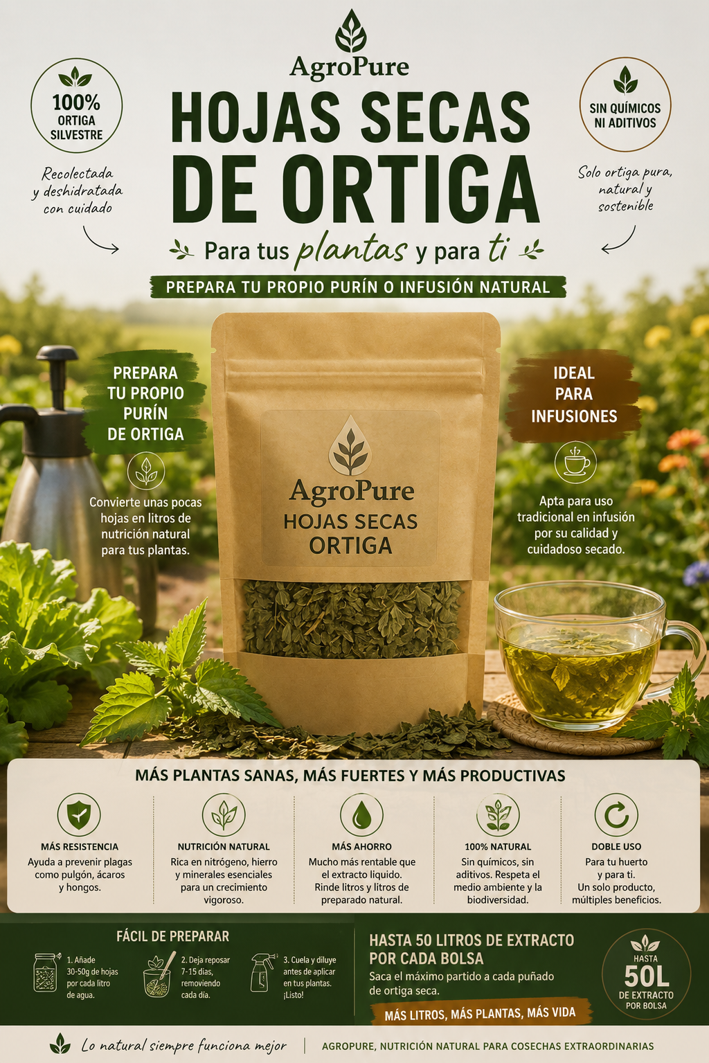 AgroPure - Hojas Ortiga Secas 60 g