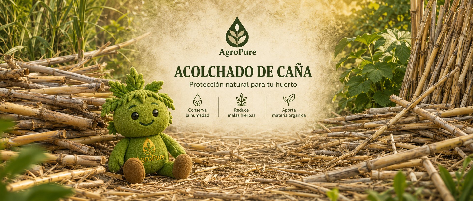 AgroPure — Acolchado de Caña Arundo donax: protección natural para el huerto y jardín. Conserva la humedad, reduce malas hierbas, aporta materia orgánica.