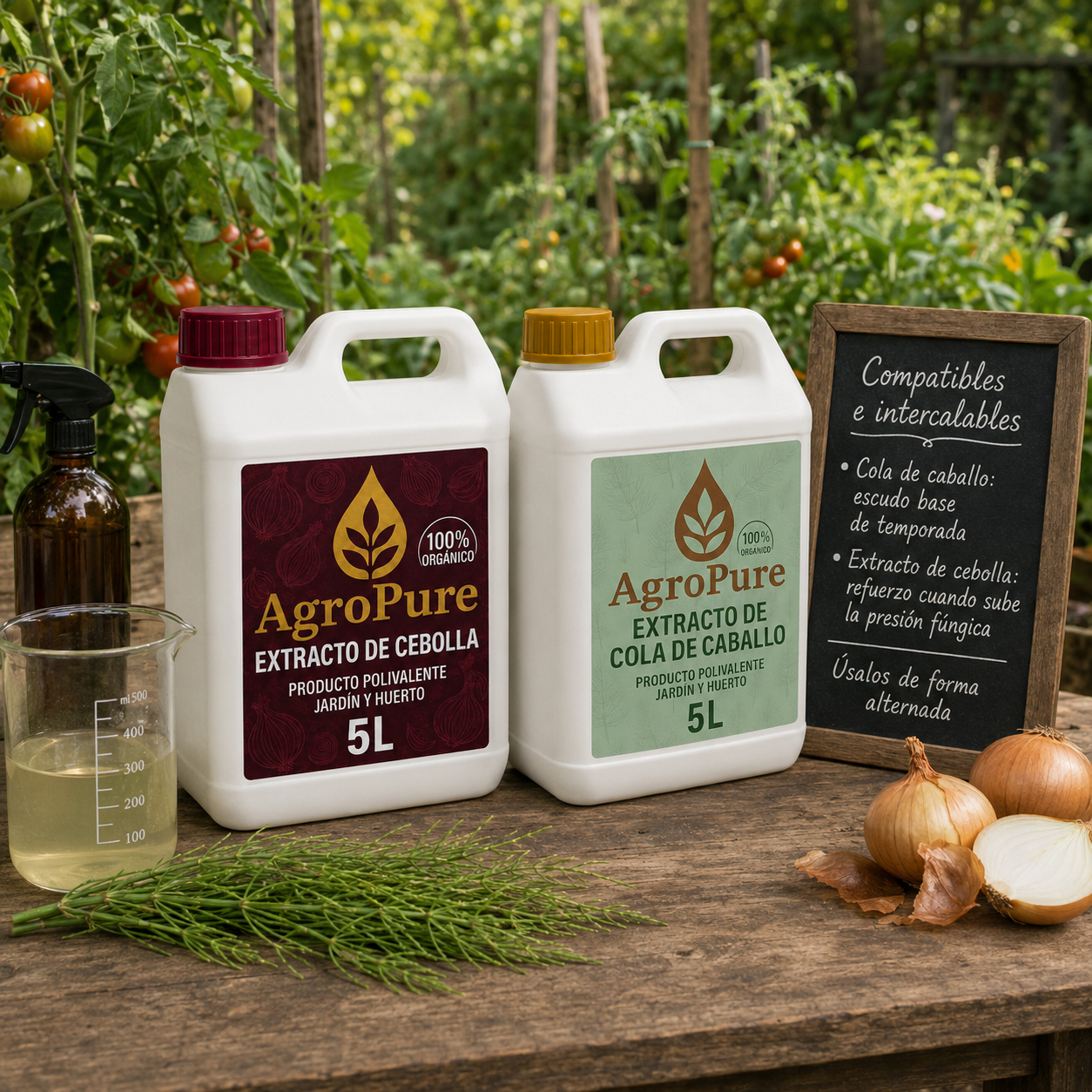 Extracto de cebolla y cola de caballo AgroPure — protocolo antifúngico bicapa para agricultura ecológica