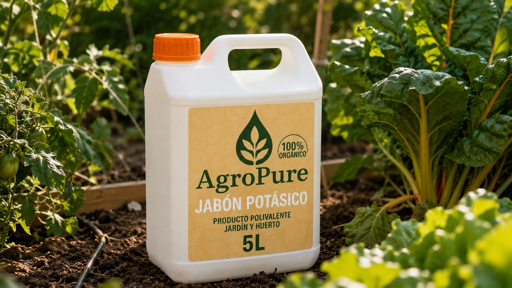 Garrafa de jabón potásico negro vegetal AgroPure 5 litros — sales potásicas de ácidos grasos vegetales