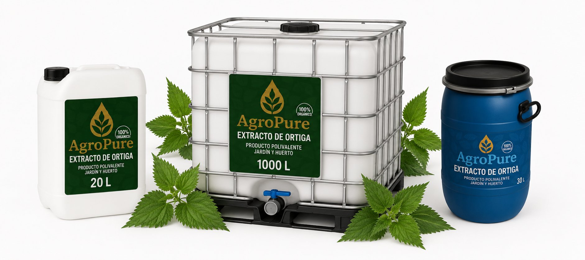 Extracto de Ortiga AgroPure — garrafa 20L, bidón 30L e IBC 1000L