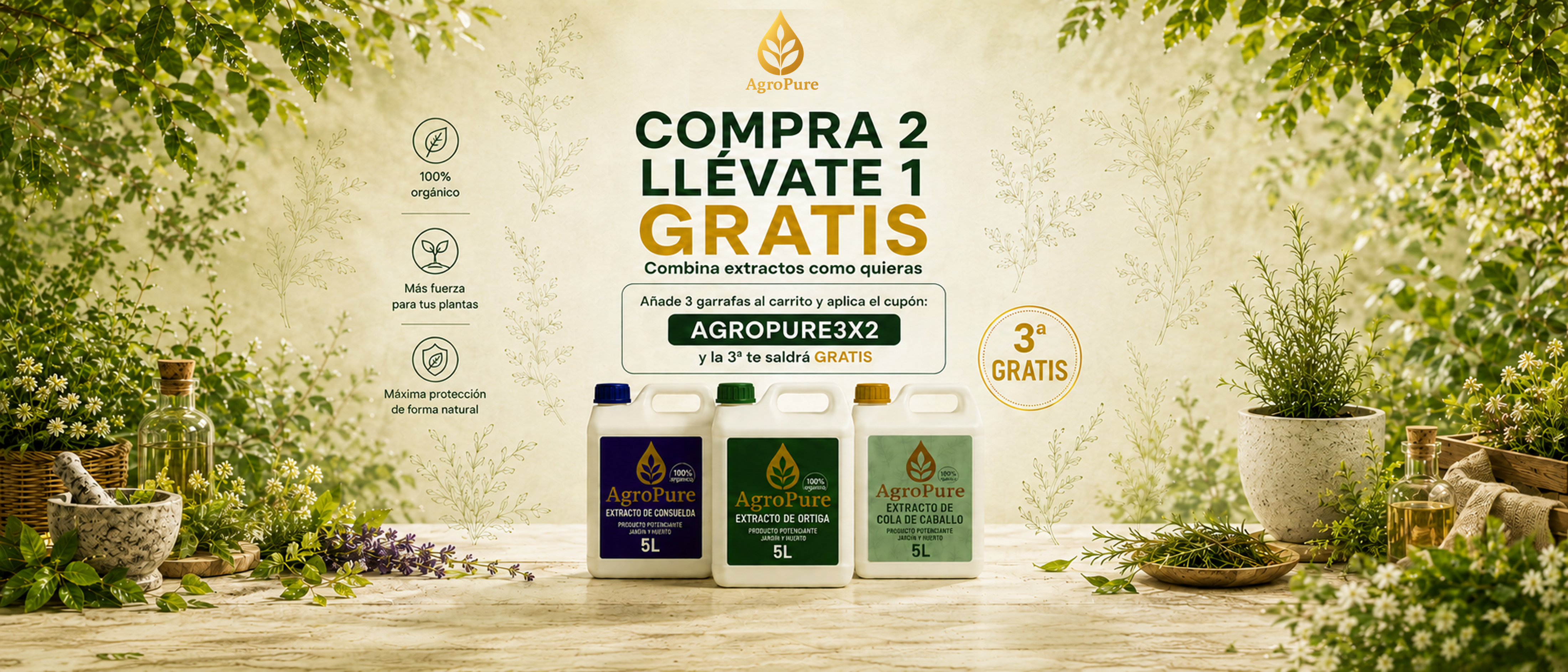 Tríada AgroPure de extractos vegetales: ortiga, consuelda rusa y cola de caballo
